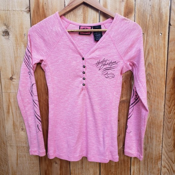 Harley-Davidson Tops - HARLEY DAVIDSON Logo Henley Tee Pink Size S